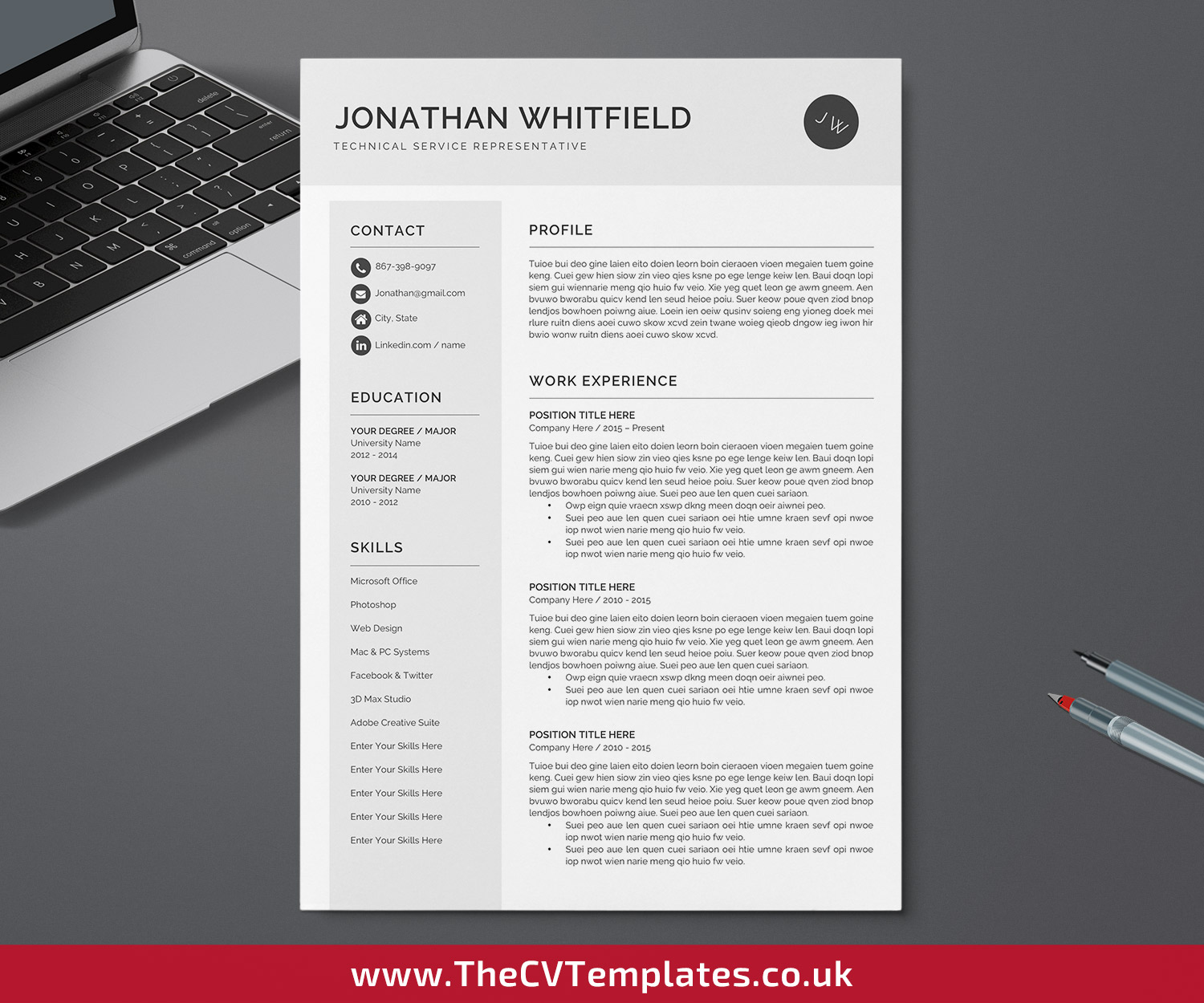 Professional Cv Template For Ms Word Modern Resume Template Curriculum Vitae Simple Cv Format 1 Page 2 Page 3 Page Resume Editable Resume For Job Application Instant Download Thecvtemplates Co Uk