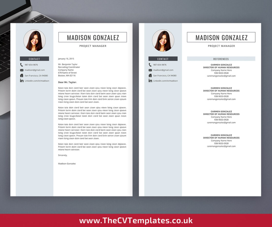 Modern CV Template With Matching Cover Letter and References Template ...