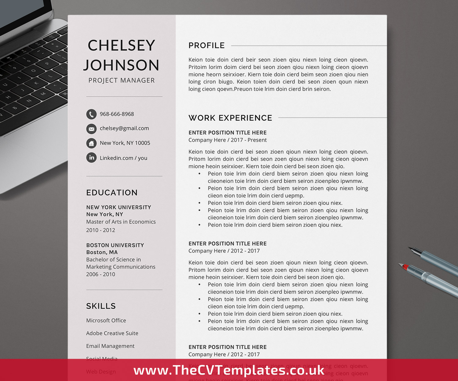 Modern Cv Template For Microsoft Word Cover Letter References Professional Resume Template Design Professional Resume 1 Page 2 Page 3 Page Resume Template Job Resume Instant Download Thecvtemplates Co Uk