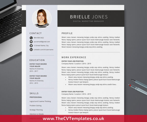 www.thecvtemplates.co.uk - resume template design, cv template design, resume template word, cv template word, professional resume template, modern resume template, simple resume template, creative resume template, student resume template, editable resume template, cover letter template, references template, 1 page cv template, 2 page cv template, 3 page cv template, instant download, Brielle cv template