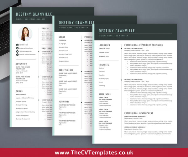 www.thecvtemplates.co.uk - resume template design, cv template design, resume template word, cv template word, professional resume template, modern resume template, simple resume template, creative resume template, student resume template, editable resume template, cover letter template, references template, 1 page cv template, 2 page cv template, 3 page cv template, instant download, Destiny cv template