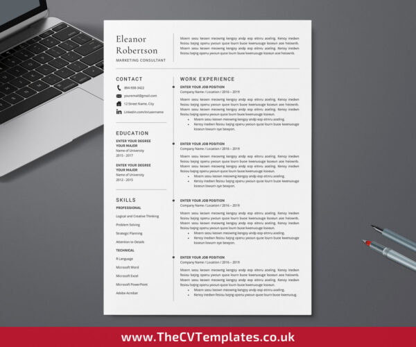 www.thecvtemplates.co.uk - resume template design, cv template design, resume template word, cv template word, professional resume template, modern resume template, simple resume template, creative resume template, student resume template, editable resume template, cover letter template, references template, 1 page cv template, 2 page cv template, 3 page cv template, instant download, Eleanor cv template