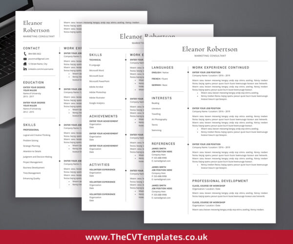 www.thecvtemplates.co.uk - resume template design, cv template design, resume template word, cv template word, professional resume template, modern resume template, simple resume template, creative resume template, student resume template, editable resume template, cover letter template, references template, 1 page cv template, 2 page cv template, 3 page cv template, instant download, Eleanor cv template