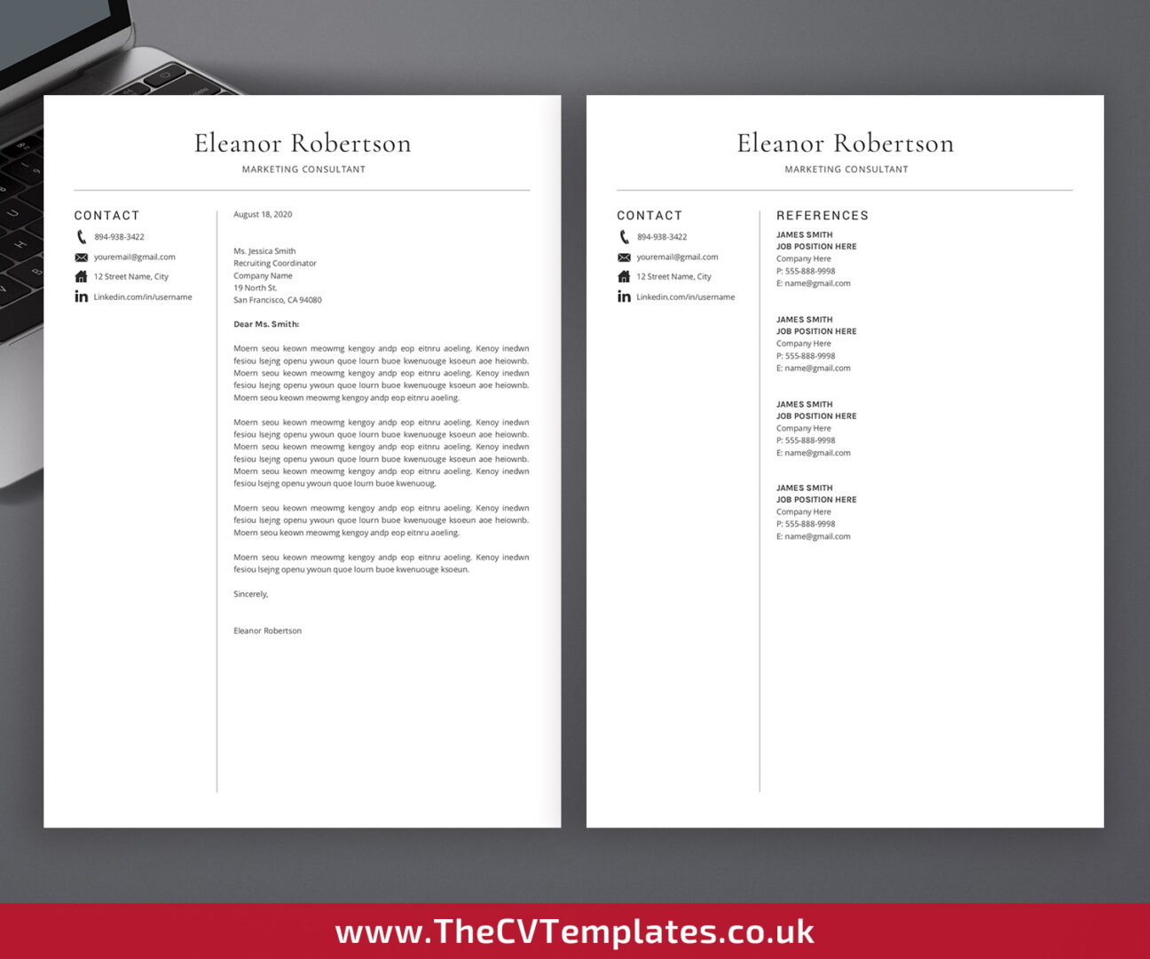 Simple CV Template with Matching Cover Letter and References Template ...