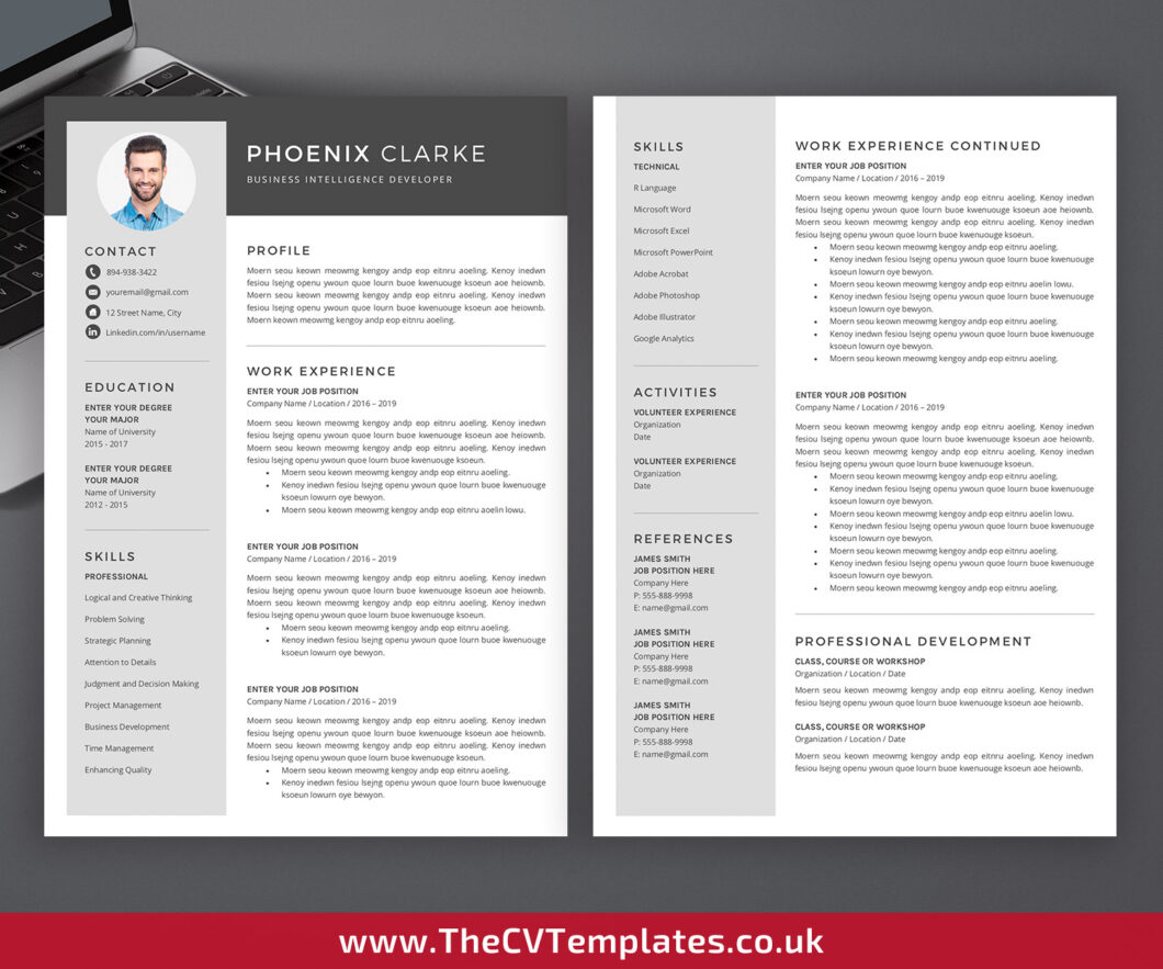 Professional CV Template with Matching Cover Letter and References ...