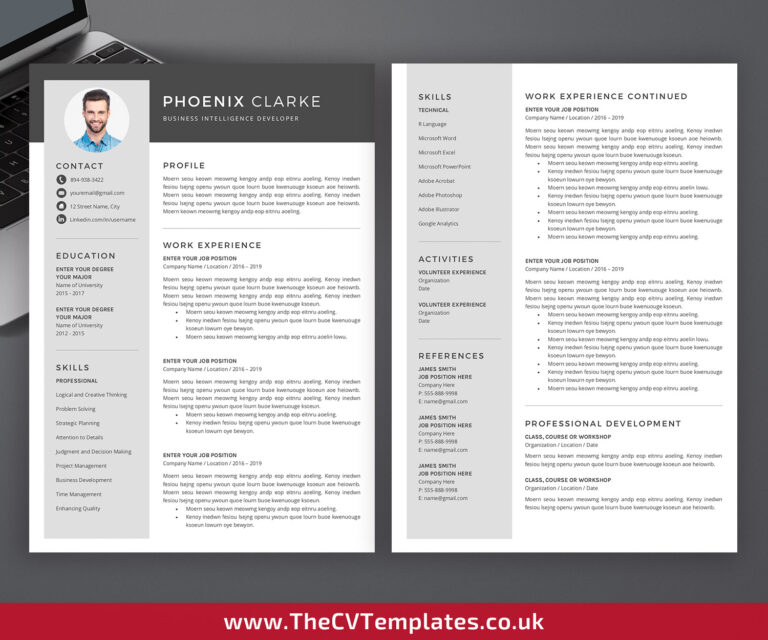Professional CV Template with Matching Cover Letter and References ...