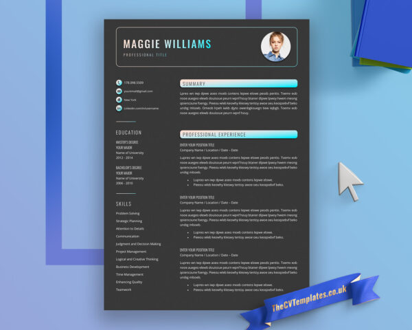 www.thecvtemplates.co.uk - resume template design, cv template design, resume template word, cv template word, black resume template, professional resume template, modern resume template, simple resume template, creative resume template, student resume template, editable resume template, cover letter template, references template, 1 page cv template, 2 page cv template, 3 page cv template, instant download, Maggie resume