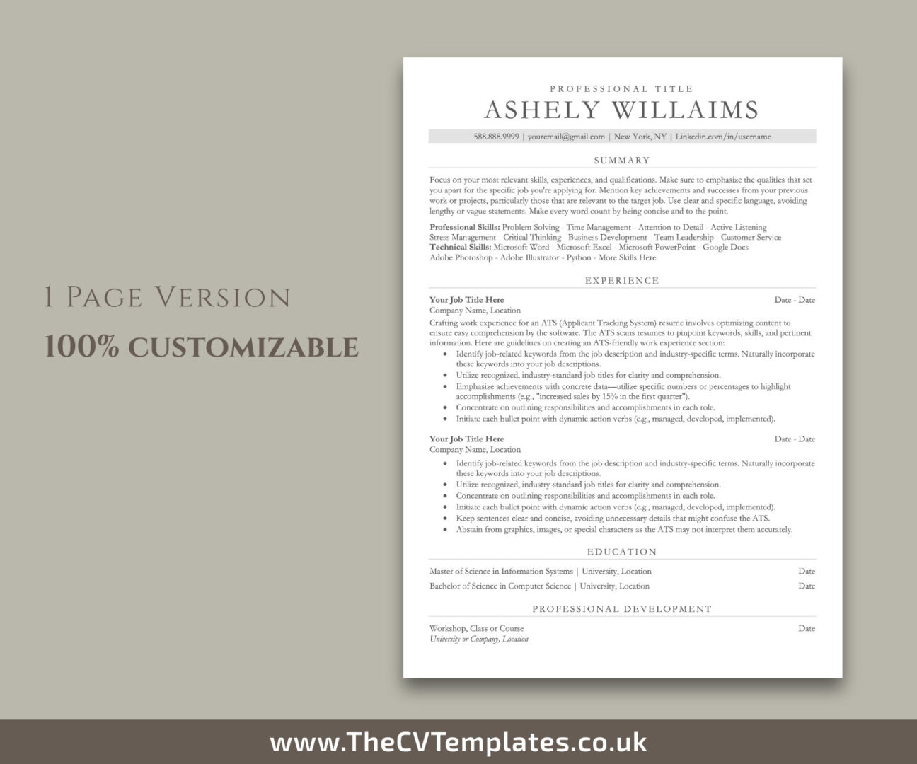 ATS Friendly Resume Template for MS Word, ATS CV Template, Clean and ...