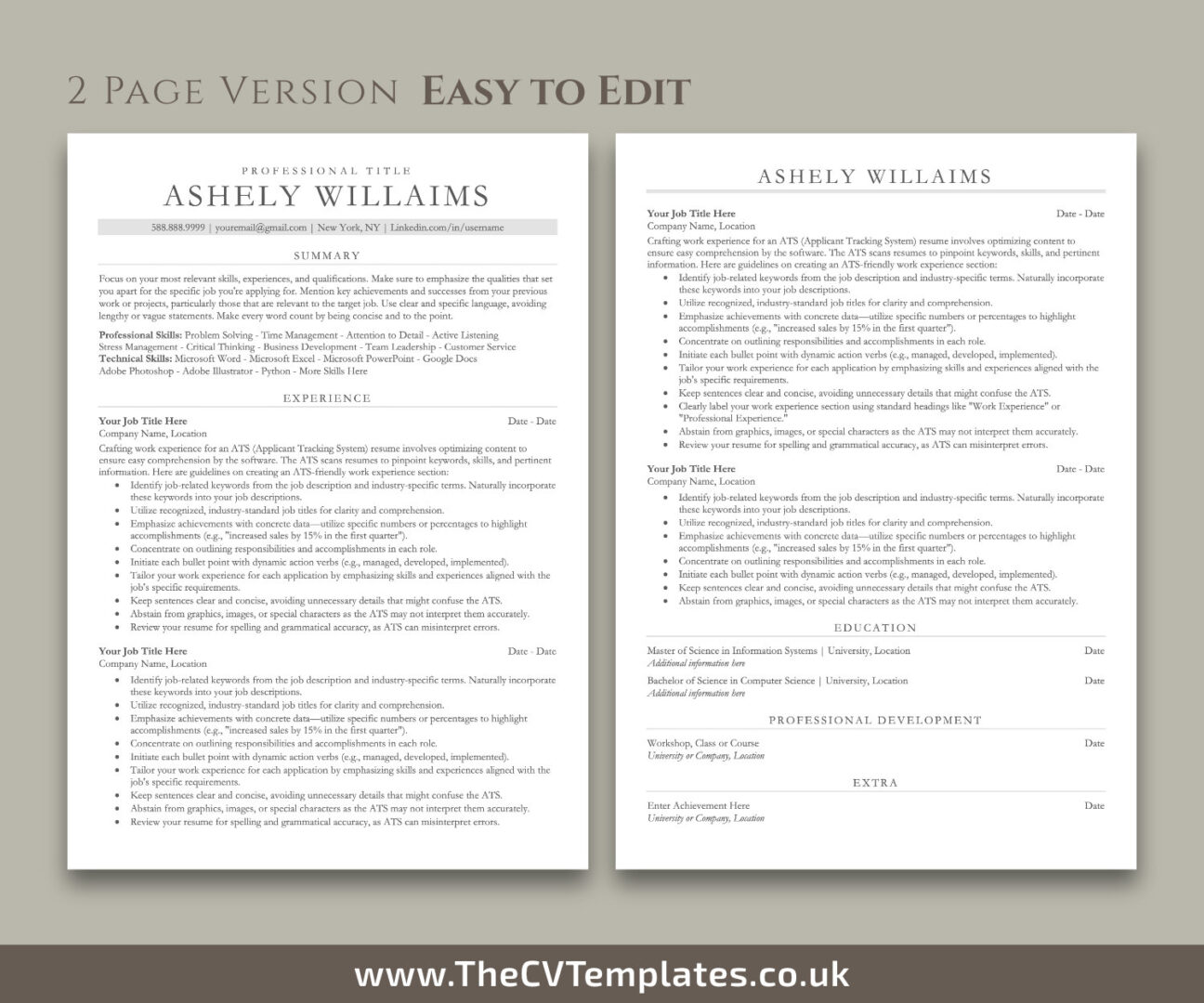 ATS Friendly Resume Template for MS Word, ATS CV Template, Clean and ...