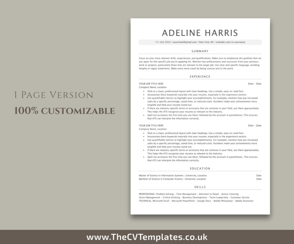 ATS Friendly Resume Template for MS Word, ATS CV Template, Clean and ...