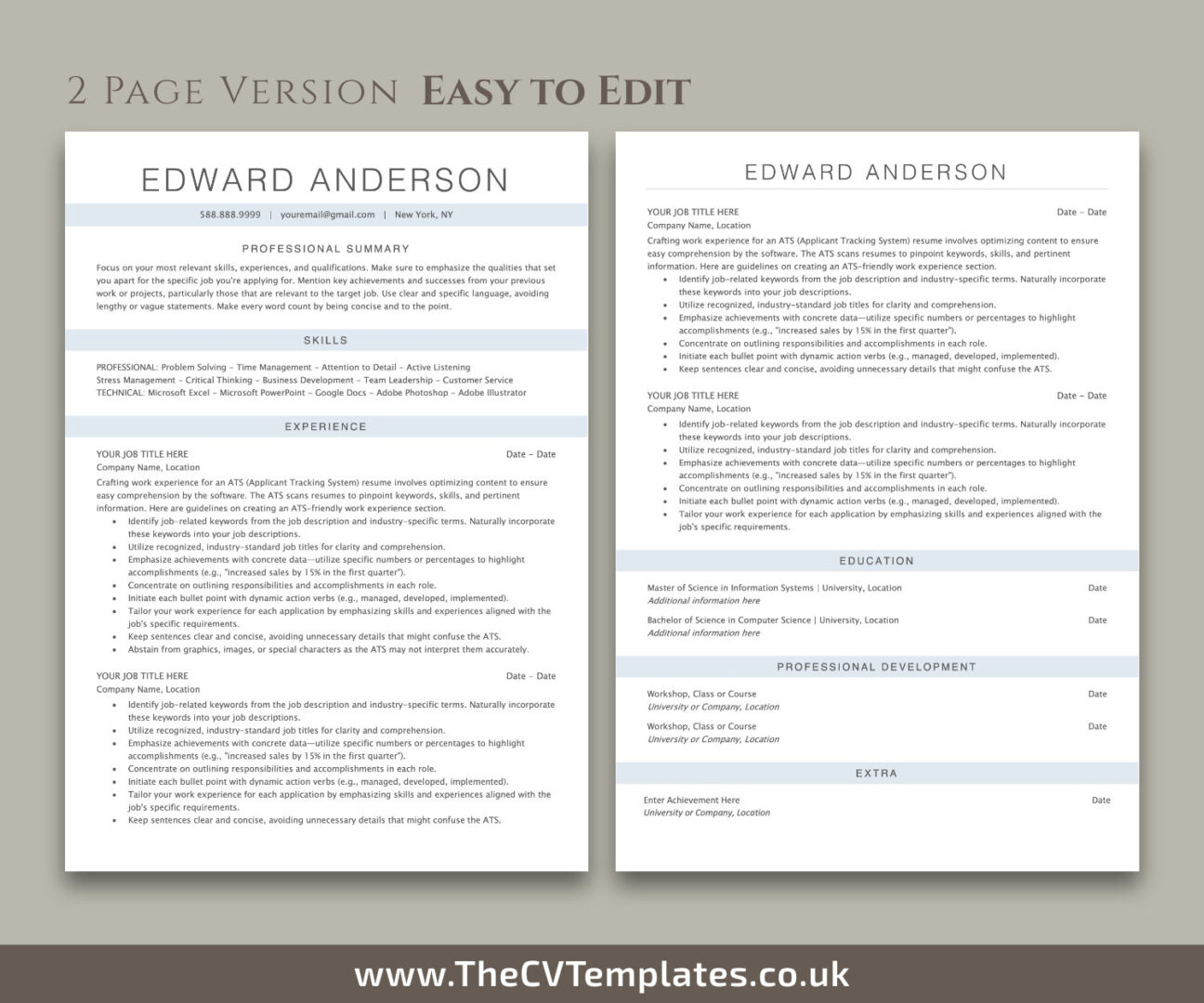 ATS Friendly Resume Template for MS Word, ATS CV Template, Clean and ...