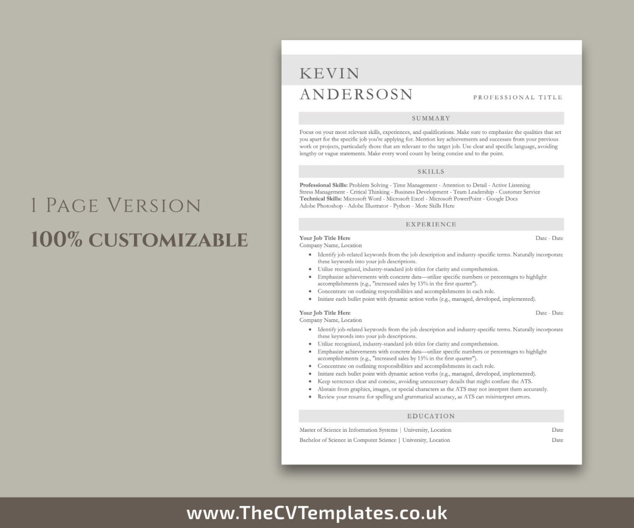 ATS Friendly Resume Template for MS Word, ATS CV Template, Clean and ...