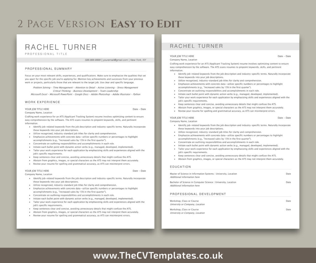 ATS CV Template for MS Word, Professional and Clean ATS Resume Template ...