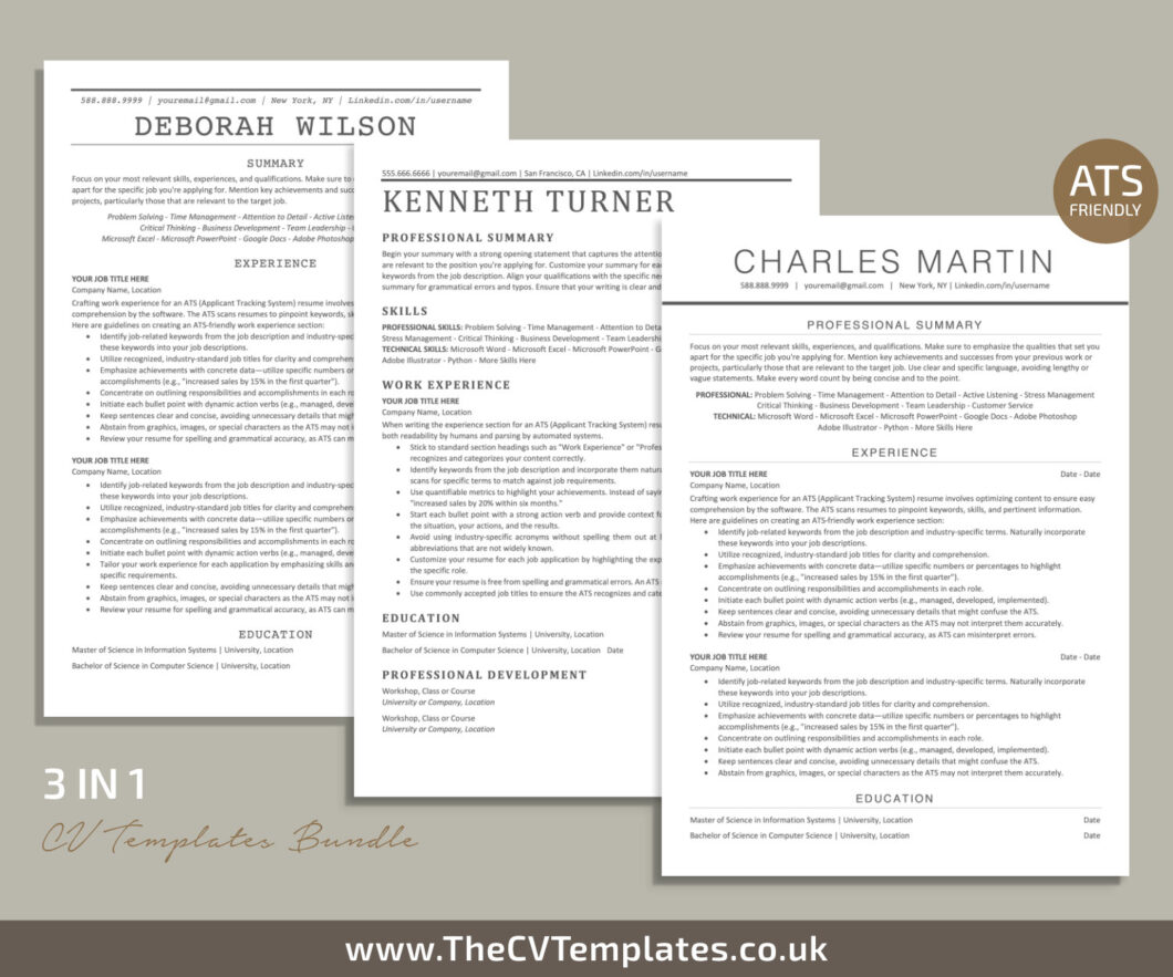 ATS CV Template for MS Word Classic - Www.thecvtemplates.co .uk ATS Friendly CV Templates For MS Word 06 1060x883 